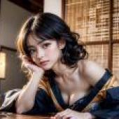 Computer desktop， live version， kimono beauty， Chinese model style: kimono beauty sitting at the table