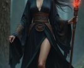 dark witch，森林中，手持法杖的女子。