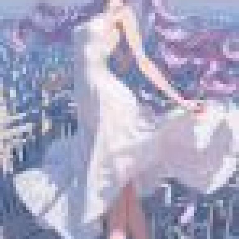 Leisurely memories，A cartoon character in a white dress with a big bow.