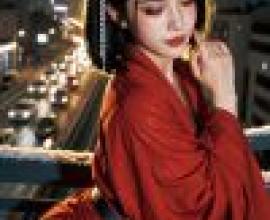 女孩們，一位穿著紅色衣服的女子站在柵欄旁。