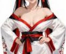 Different colors，Anime girl posing in white and red kimono.