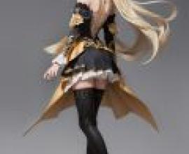 genshin navia，A girl with blonde hair and black boots wearing a yellow dress.