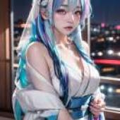 Radiant Hair，Blue hair anime girl.