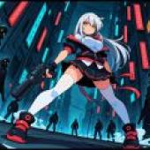 Future Female Police，A girl is holding a gun and wearing a red bow.