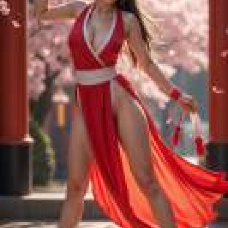 Shiranui Mai， 不知火舞，A woman in a red dress.