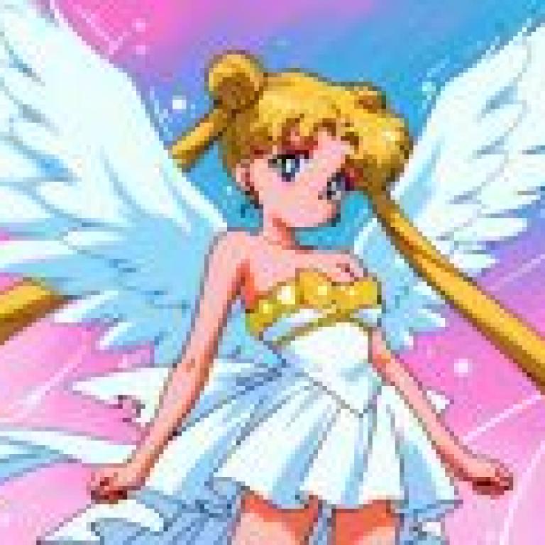 Sailor Moon Usagi Tsukino，A picture of a cartoon girl in wings with a bow.