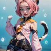 Diona K tzlein 迪奧娜·凱茨萊茵，粉紅色連身裙和藍色的貓女孩。