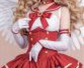 dress up，A anime girl in red and white dress.