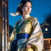 手機桌布，韓式古代服裝，寫實，身穿黃色洋裝的模特兒女孩。