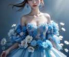 傑伊布魯花裙，一個穿著藍色連身裙並穿著鮮花的女孩。