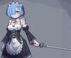 ReZero Starting Life in Another World Rem，Blue haired woman with sword and cape.