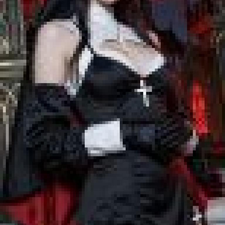Special occupations，A woman wearing a black veil and red cape