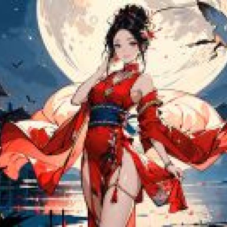 月下美人，這個女孩穿著一件紅色的洋裝。