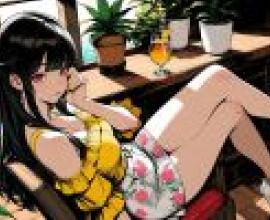 Afternoon Time，A girl with long black hair and a yellow top.