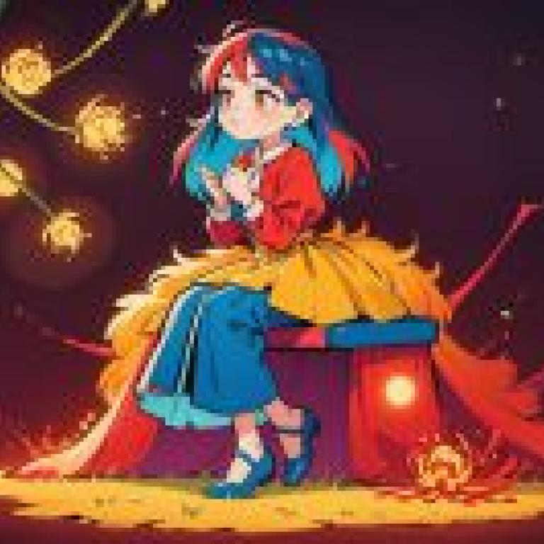 Polychrome，A young girl is perched on a toadstool.