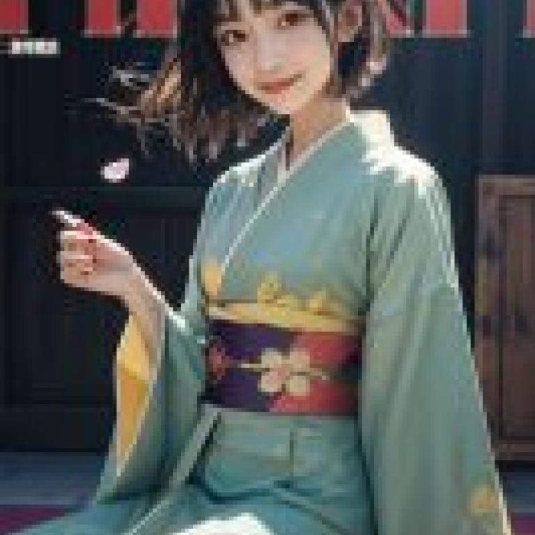 Lijia，Pokemon，A young girl sits on a bench in Japanese clothing.