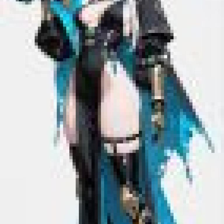 Meeting in a dream，A woman in blue and black with horns.