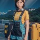 Susie Zenless Zone Zero，The woman is wearing blue overalls.