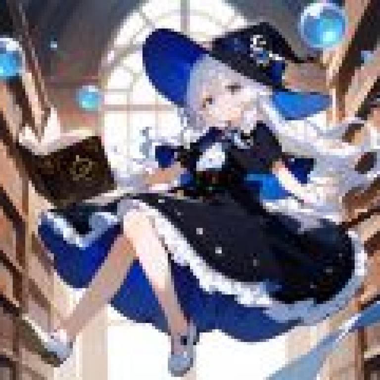 Naughty Magic Girl，Anime girl on top of books.