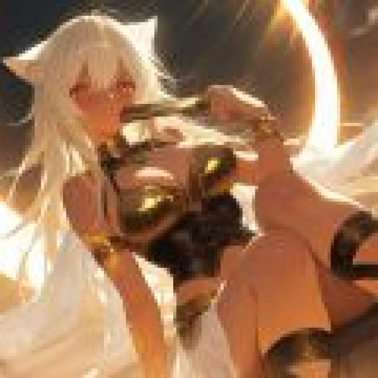 Desert mirage，A girl wearing gold clothing and holding a sword.