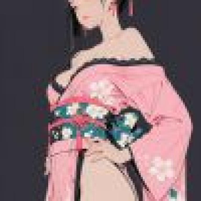 和服，一幅穿著和服的女孩的卡通畫。