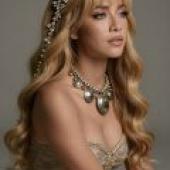 Foreign Princess，A blonde women with gold accessories and earrings.