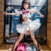 Mobile phone wallpaper， doll set， realistic， doll in a cardboard box.