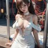 摩天輪之夢，亞洲模特兒坐在邊緣。