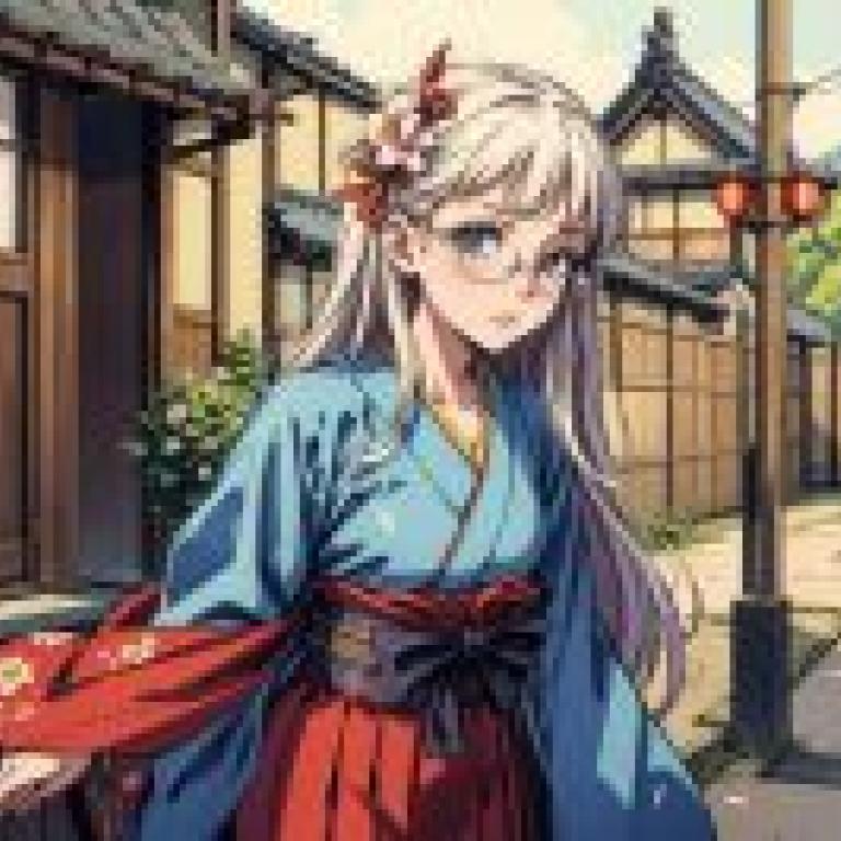 電腦桌布，和服美女，動漫，一名身著日式服裝的女孩站在建築物旁。