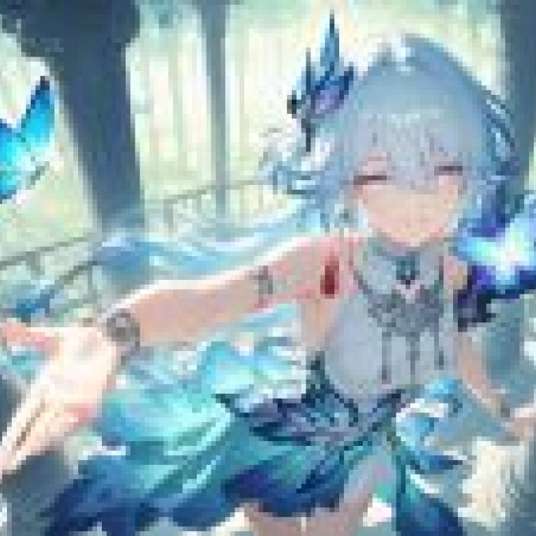 yao guang honkai star rail，A blue haired anime woman with butterfly wings.