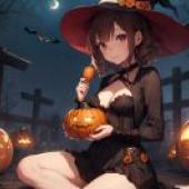 Halloween Pumpkin GirlA lady holding pumpkin in the Halloween scene.