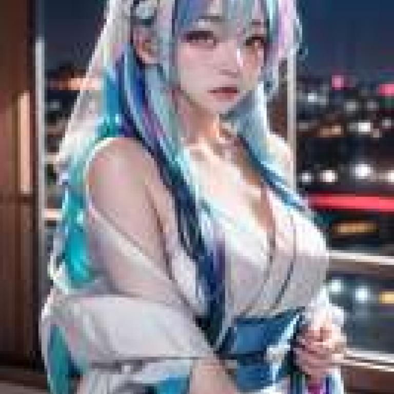 耀眼的秀發，藍髮動漫女孩。