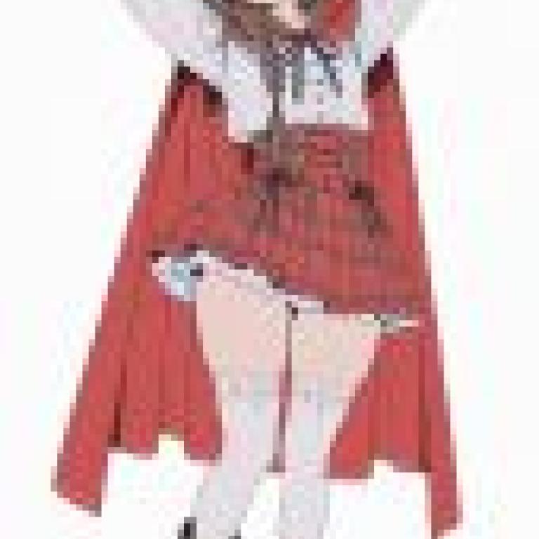 girls，Girl in red cape and skirt.