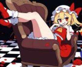 東方幻想鄉，一位紅髮少女坐在扶手椅上。