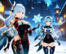 原神 eula shenhe，兩名女性角色站在雪城堡前。