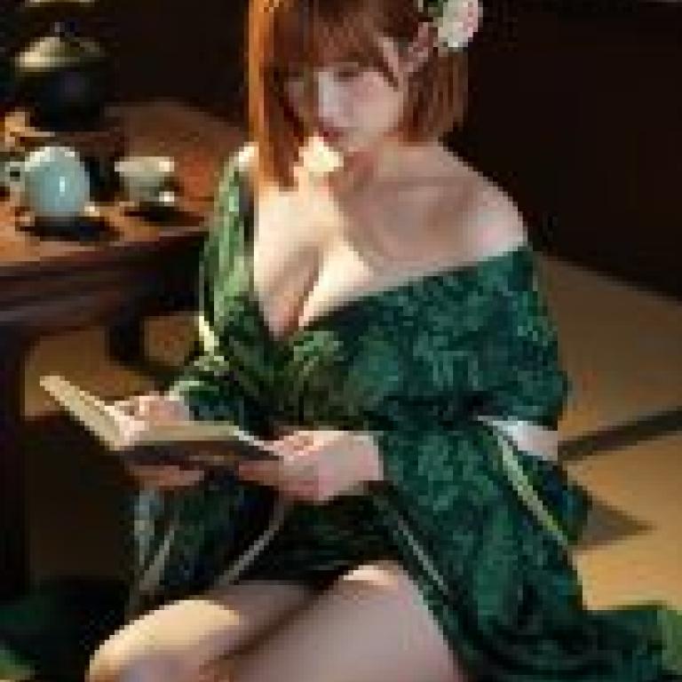 ZIT TEST03，一位紅髮、身穿綠色衣服的女子正在閱讀。