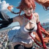 昌利，呼嘯海中的融合自然諧振器，一個紅頭髮灰裙子的女孩。