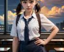 Shizuka Minamoto 源靜香，A girl with pigtails and blue skirt.