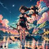 Anime beautiful girl， Lakeside Sword Dance Black Cloud tablecloth free download