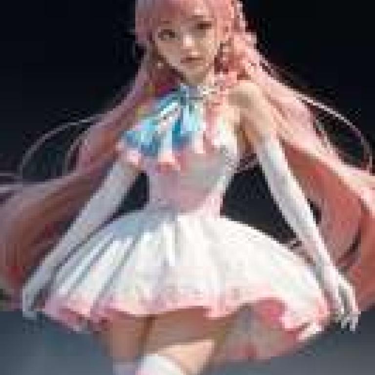 Cure Prism Soaring Sky Pretty Cure SecretMoon，動漫女孩，粉紅色皮膚，戴著蝴蝶結，藍色眼睛。