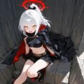 Little Devil Girl，A white doll with red and black clothing.