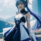 Griseo，Honka，Girl wearing a blue and white dress.