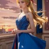 Spica Nerius Ragnarok Online，Girl in a blue dress and red bow.