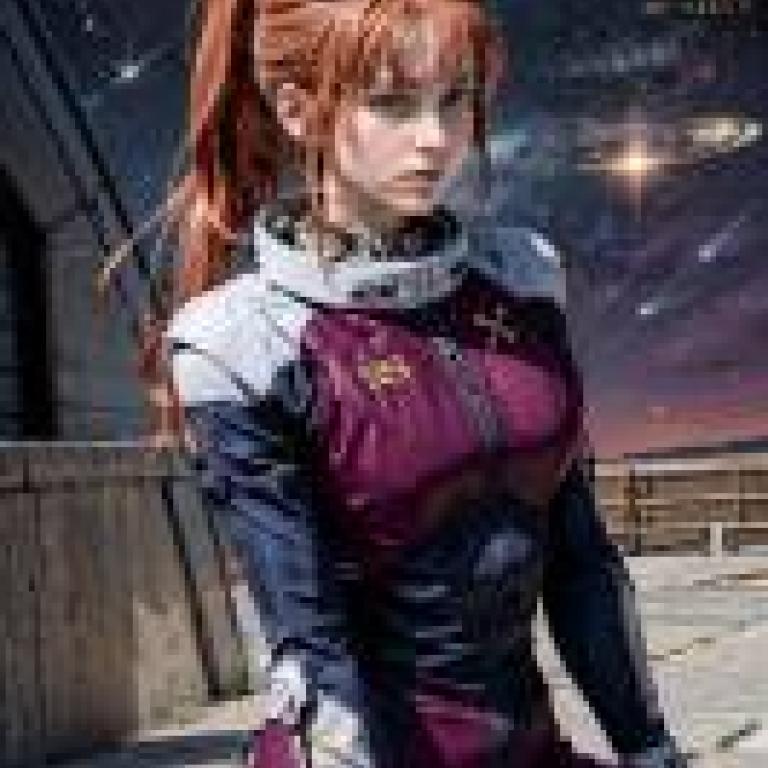手機桌布，瑪莉妲·庫魯斯 Marida Cruz，獨角獸鋼彈，寫實，一名紅髮女孩身穿飛行員服裝，坐在地上。