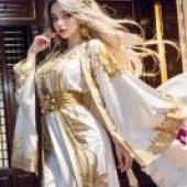 手機桌布，Moroccan Caftan，寫實，《Oyster》雜誌身穿金色和白色服裝的模特兒。
