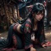 Samurai science fiction， beauty warrior， book incense kimono