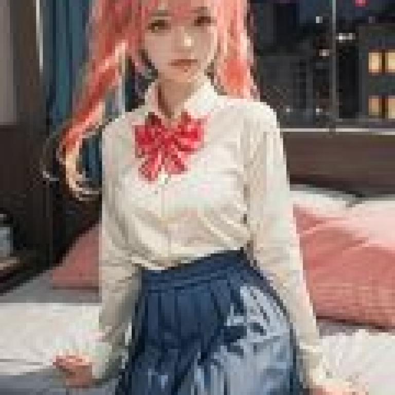 Tamamo JK Fate Extella，一位有著粉紅色頭髮的小女孩坐在床上。