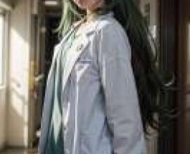 FUTURE GADGET LAB Depository of Steins Gate Characters Maho Hiyajo，A young woman in a medical jacket with long hair.