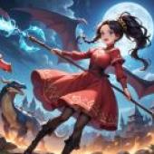 dragon girl，女孩在奇幻世界中施展魔法。