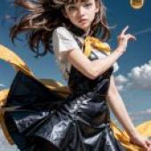 Hajime Ichinose Gatchaman，女孩站在藍天下，身後是一面黃色的旗幟。